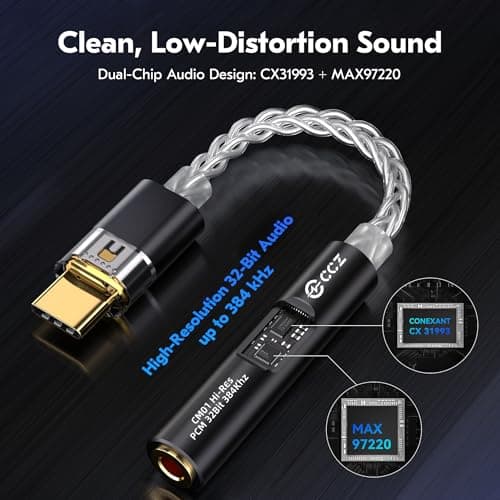 2026 Latest USB C DAC Audio Adapter with Headphone Amplifier, USB C to 3.5mm Audio Adapter for Wired Headphones, Hi-Res Type C DAC Compatible with iPhone 15, Android, Laptop & Tablet (DAC black) - Thumbnail 3