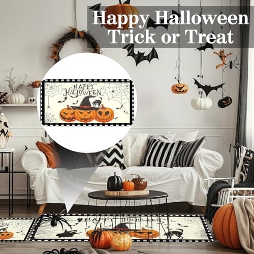Btysun Halloween Door Mat, Kitchen Rug Halloween Decorations Kitchen Decor Gifts for Women Bathroom Rugs Area Home Decor Pumpkin Spider Web Ghost Decorations - Thumbnail 4