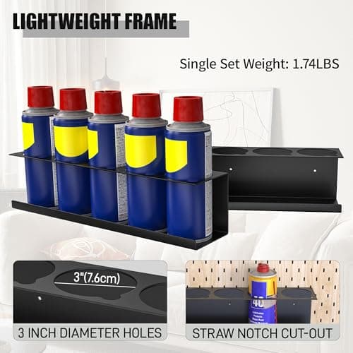 Riciakik 4 Pack Wall-Mounted Spray Bottle Holder, Aerosol Spray Can Holder Storage Rack, Heavy-Duty Paint Bottle Organizer With 20 Holes, Steel Black Spray Rack for Garage, Shop, Home or Tool Trailer - Thumbnail 4