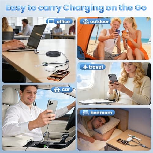 3 in 2 Multi Charging Cable Cord for iWatch Charger/IP/USB C,Travel Cruise Essentials,Braided USB A/C Cable iPhone Charger for Multiple Devices,Car Accessories for iWatch Series/iPhone 17-11/iPad-4FT - Thumbnail 5