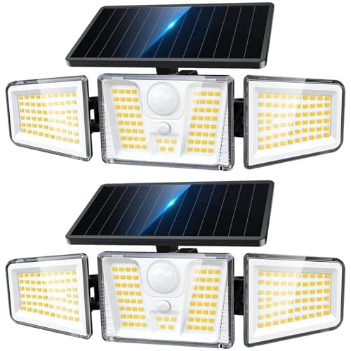 KOOPER Solar Flood Lights, 210 LED Motion Sensor Outdoor Lights, Solar Motion Lights Outdoor Waterproof, 3 Heads 300° Wide Angle Outdoor Security Lights for Yard Patio Garage Entryways, 2 Pack, Black - Image 1