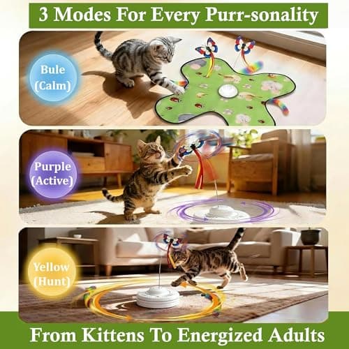 VEHICAR Interactive Cat Toys for Indoor Cats, 3-in-1 Interactive with Fluttering Butterfly Moving Concealed Feathers 3 Prey Sounds, Rechargeable Touch Activated for Bored Indoor Adult Cats Kittens - Thumbnail 4