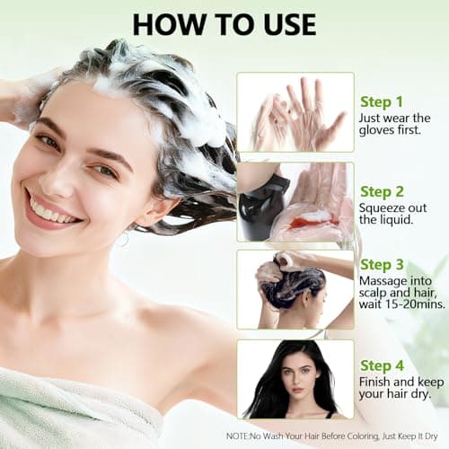 RKQNIER Black Hair Dye Shampoo for Women & Men, 15 Min Gray Coverage, 3 in 1 Semi-Permanent Color with Natural Herbal Ingredients - Thumbnail 5