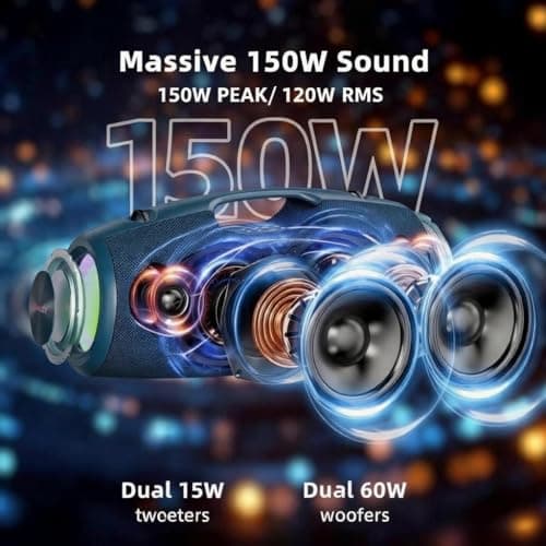 ZEALOT Portable Speakers Bluetooth Wireless, 120W Loud Waterproof Outdoor Speaker with Bass, Subwoofer, 40H Playtime, IP67, EQ, BT 5.3, LED Lights, for Camping Beach Party (Blue) - Thumbnail 2