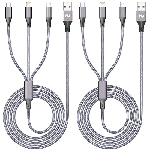 Multi Charging Cable (6ft 2Pack), 3 in 1 Charging Cable Travel Essentials,iPhone Charger Nylon Braided Cord with Type C Micro Lightning USB C for Apple Android Phone