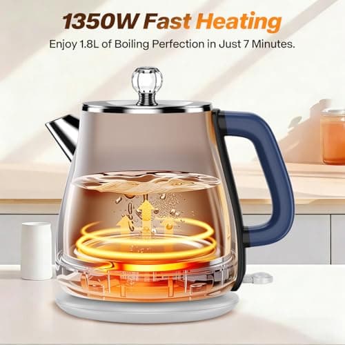 Electric Kettle 1.8L, Retro Electric Tea Kettle & Water Boiler, Navy Blue - Thumbnail 3