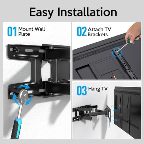 C-MOUNTS Full Motion TV Wall Mount Bracket with Articulating Dual Arm Swivel and Tilt fit 26 to 65 Inch Flat Screen TVs,Max VESA 400X400 and 110lbs,Fits up to 16" Studs - Thumbnail 5