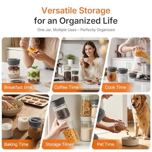 NUZEAK Airtight Coffee Bean Storage Container with Silicone Ring, Twist Seal Glass Storage Jars with lids, 500ml/17oz Wide Mouth Food Jars & Canisters for Coffee Grounds, Creamer, Candy, Flour Sugar - Thumbnail 3