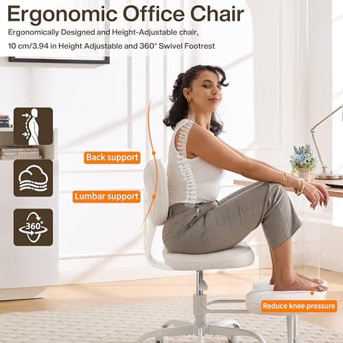 Fizzin Cross Legged Office Chair, Criss Cross Chair with Wheels Height Adjustable Seat for ADHD 360° Swivel Meditation Chair Chic Home Office Furniture (White-New) - Thumbnail 3