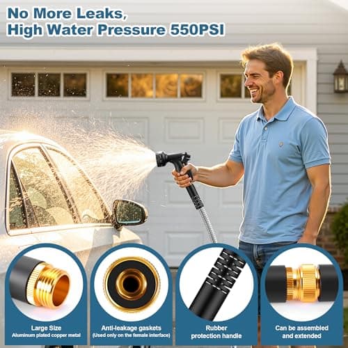 Garden Hose Metal 100FT, Stainless Steel Heavy Duty Water Hose With 10 Function Nozzle, No-Kink, Tough & Flexible, Sturdy and Lightweight, Rust Proof for Yard, Outdoor, RV - Thumbnail 5