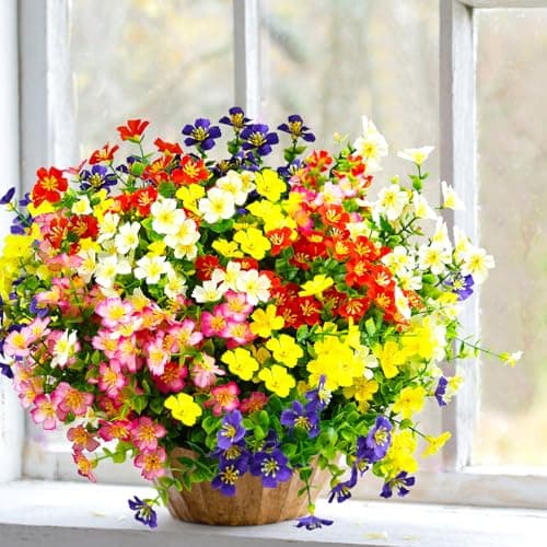 trytuny Artificial Flowers for Outdoor, UV Resistant Realistic Fake Flowers and Faux Plants for Indoor Outdoor, Garden Patio Porch Window Box Decor All Year (12pcs-Mixed) - Image 1