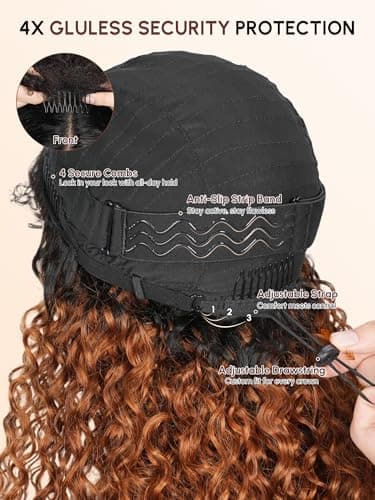 shangyinfa T1B/30 Ombre Half Wig Water Wave Human Hair | 4C Edges + Dark Roots Blend | Drawstring Quick Install | No Glue Fuss | 3B/3C Hair | 3-In-1 Wig | True-to-Length 16 Inch | All-Day Wear - Thumbnail 4