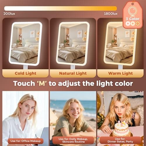 DASLAVA Vanity Mirror with Lights, Storage Hollywood Mirror, 1/10X Magnifing, 3 Colors Lights & Adjustable, Lighted Up Mirror for Makeup Desk, Bedroom, Dressing Room, （19.7" X 12" White） Plug in - Thumbnail 3