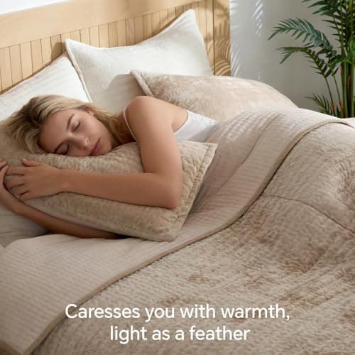 BEDELITE Velvet Quilt Set King Size, Luxury Velvet Comforter for All Season, Lightweight Soft Quilted Bedding Set, Striped Channel Oversized Bedspread Coverlet with 2 Pillow Shams, Taupe - Thumbnail 4