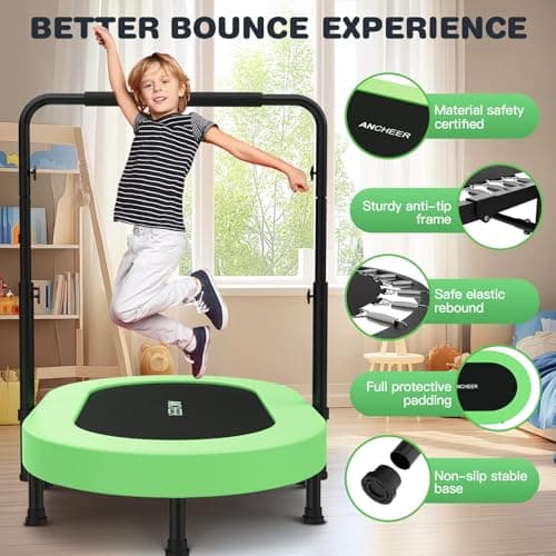 ANCHEER Trampoline, Double Mini Trampoline with Adjustable Handle - Indoor/Outdoor Rebounder for Kids & Toddlers, 56'' Safe Oval Fitness Trampoline with Bar for Home Fun - Thumbnail 2