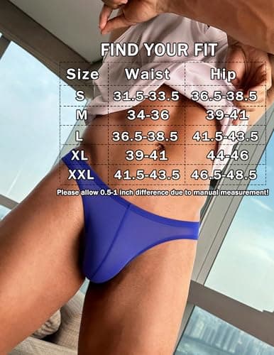 Avidlove Jock Straps for Men Sexy Thong Underwear Mesh Male Lingerie Breathable Athletic Supporter Blue X-Large - Thumbnail 6