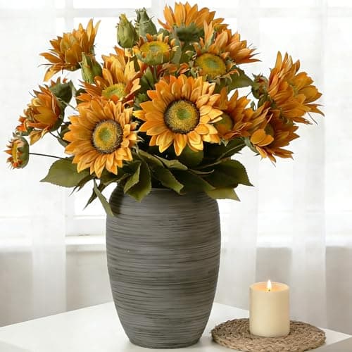 ALMA 12'' Tall Wide Mouth Flower Vase, Black Large Ceramic Vase for Table Centerpieces, Grey Boho Vase for Living Room, Farmhouse, Entryway, Mantel, Bookshelf, Home Decor - Thumbnail 2
