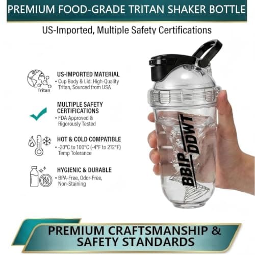 BBIPDDWT 20 oz Protein Shaker Bottle, white - Thumbnail 3