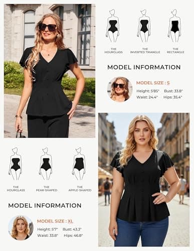 GRACE KARIN Summer Blouses for Women Dressy Casual, 2026 Ruffle Sleeve Peplum Tops, V Neck Business Work Shirts Black 2XL - Thumbnail 6