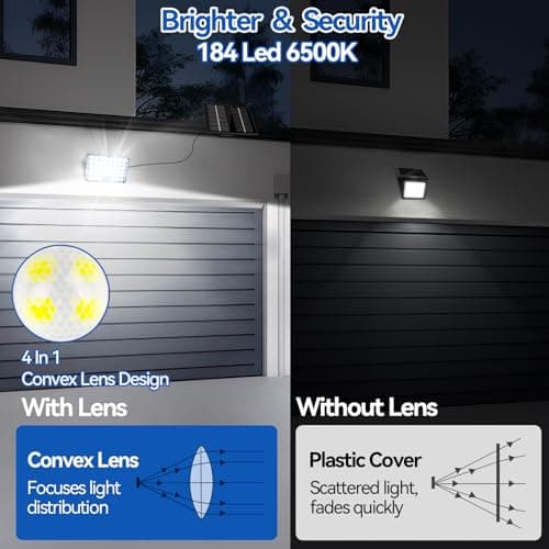 Aialun 184 LED Solar Outdoor Flood Lights,Motion Sensor Solar Powered Flood Lights 1500mAh Battery,IP65 Waterproof 3 Modes Dusk to Dawn Outside Security Lights for Porch,Yard,Garage, 2Pack - Thumbnail 2