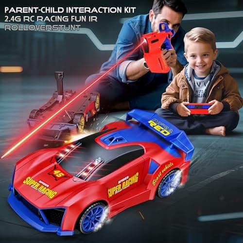 3 IN 1 Remote Control Car with Infrared Gun, 1: 24 Parent-Child Drift RC Car 2.4GHz Stunt Toys with Shooting Game, 2 Rechargeable Charge Battery, Birthday Gifts for Kids Boys Girls Age 6-12 (Red) - Thumbnail 6