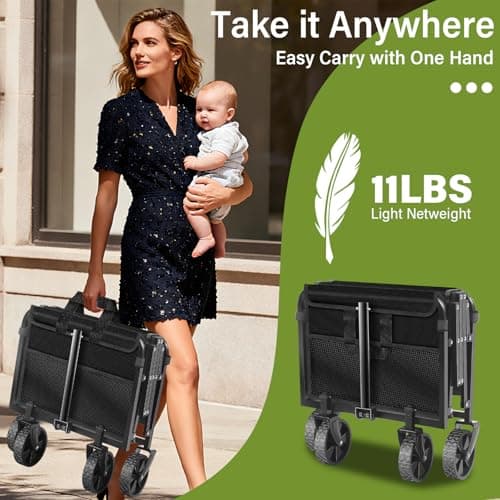 Collapsible Wagon Cart with All-Terrain Wheels - Folding Utility 280LBS Heavy Duty Wagons Carts for Grocery Sports Garden Shopping Camping Fishing (Black, 120L) - Thumbnail 3
