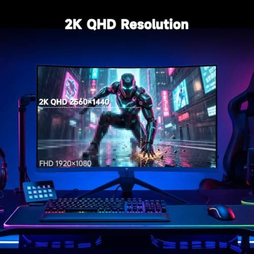KTC 27 Inch 240Hz Curved Gaming Monitor, 2K QHD 2560x1440P Computer Monitor with 1000R, 2500:1 Contrast, Adaptive Sync, DP 1.4, HDMI 2.0, VESA, Tiltable, H27S25E - Thumbnail 3