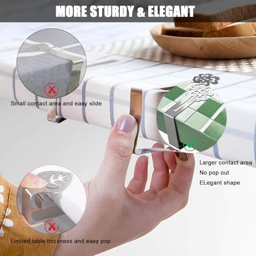 Tablecloth Clips for Outdoor Thick Tables 10 Pack, Lucky Clover Picnic Table Cloth Holder Clip Indoor, Heavy Duty Stainless Steel Cover Clamp for Party Wedding Home Restaurant Camping Accessories - Thumbnail 3