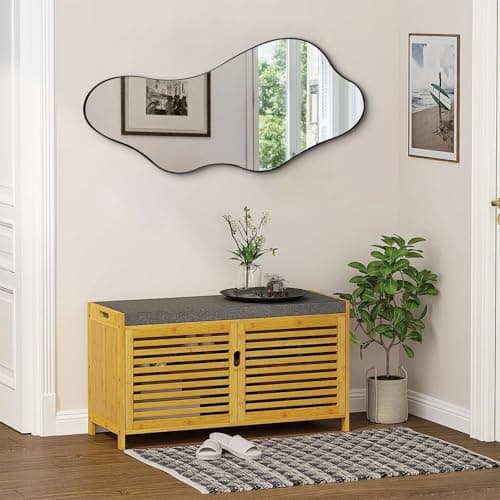 DAOYIJIAJU Irregular Wall Mirror, 40"x18" Asymmetrical Bathroom Mirrors with Metal Frame, Odd Shaped Mirror Decorative, Modern Abstract Mirrors for Living Room Bedroom Hallway Entryway Fireplace - Image 1
