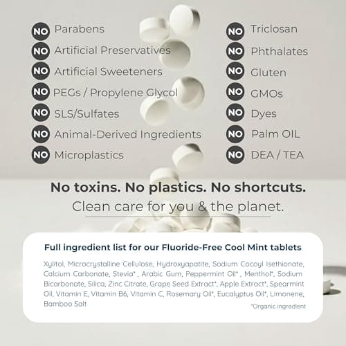 Tidalove Cool Mint Fluoride-Free Toothpaste Tablets with Nano Hydroxyapatite | Natural Whitening, Enamel Strengthening, Plastic-Free & Travel-Friendly (1 Month Refill) 62 Tablets - Thumbnail 5