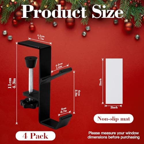 ANOEPUY 4 Pack Stocking Holders for Mantle for Christmas Decorations,2 in 1 Mantle Garland Holder for Hanging Christmas Stockings,No Drilling Required & Adjustable Garland Hanger, Metal(Black) - Thumbnail 3