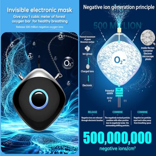 Personal Air Purifier, Chartreey Wearable Air Purifier Necklace, True 502 Million/cm³ High-Speed Negative Ion Generator Eliminates Dust, Pollen, Smoke, Maintenance Free(Classic Black) - Thumbnail 5