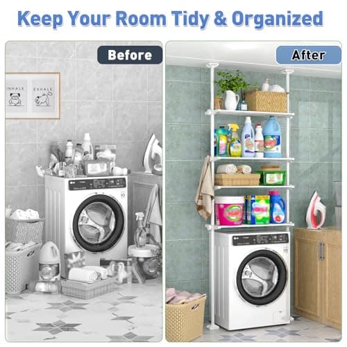 SUNALLY Over The Toilet Storage Shelf, 4-Tier Adjustable Over Toilet Bathroom Organizer,Tension-Mounted Bathroom Storage Rack for Ceilings, No Drill Space-Saving Shelving for Small Rooms,White - Thumbnail 6