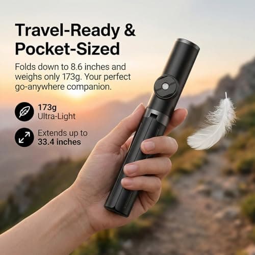 Selfie Stick Tripod Portable Extendable Cell Phone Stand with Detachable Mini Ring Light Phone Tripod Stand with Bluetooth Remote for iPhone Android for Vlogging/Travel/Live Streaming (Black) - Thumbnail 4