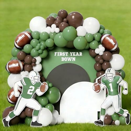 Football Party Decorations Balloon Garland Arch Kit 136Pcs Sage Green White and Coffee Brown Balloons with Football Foil Balloon for Touch Down Football Sport Themed Birthday Party Decorations - Image 1