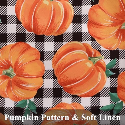 decorUhome Summer Orange Pumpkin Linen Decorative Throw Pillow Covers 18x18 Set of 2 Buffalo Plaid Check Farmhouse Gingham Cushion Covers for Couch Sofa Bed - Thumbnail 3