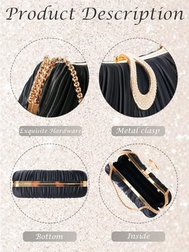 Black Clutch Purses for Women - Elegant Sparkling evening bags for Wedding Galas, Prom Nights, Cocktail Parties&Formal Events - Thumbnail 5