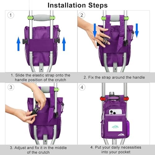 supregear Crutch Accessories Bag, Water-Resistant Premium Storage Pouch with Cup Holder and Multiple Pockets - Large Capacity Organizer Tote Bag Attachment for Underarm Crutches - Men, Women - Thumbnail 6