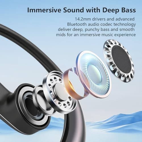 MKKLTUOP Open Ear Bone Conduction Headphones，Over Ear Earbuds with Ergonomic Earhook,Bluetooth Headphones 5.4 with Smart Digital Display,50H Playtime,IPX7 Waterproof, Fit Cycling ，Running，Black - Thumbnail 4