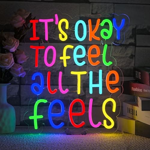 JURONG It's Okay to Feel All the Feels Neon Signs for Wall Decor Dimmable LED Neon Light up Signs USB Powered for Home Office Bedroom Classroom Wedding Party Store Home Gift Neon Decor - Image 1