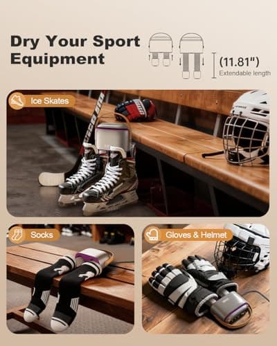 SOTHING Boot Dryer, Portable Shoe Dryer for Sneakers, Ozone Deodorizer, Retractable Hoses, 95W Rapid Drying, 3 Heat Levels, LED Touch Panel, 1–9H Timer, for Work Boots, Soccer Cleats, Gloves, Purple - Thumbnail 6