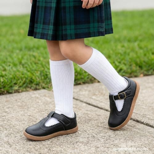 STQ Wide Toe Box Toddler Mary Jane Dress Shoes Zero Drop Girls Ballet Flats for Party School Uniform Shoe with Hook and Loops Black Infant 3 - Thumbnail 6