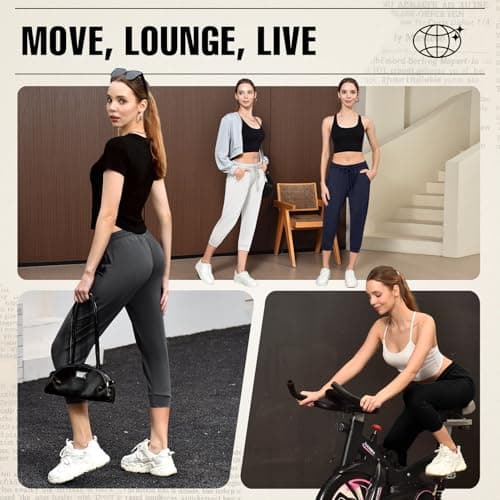 Walifrey Capri Pants for Women with Pockets, Cropped Joggers Drawstring Sweatpants for Lounging Workout and Gym Black,1 Pack Black S - Thumbnail 5
