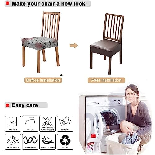 NILUOH Waterproof Seat Covers for Dining Room Chairs Set of 4, Pu Leather Chair Seat Slipcovers Dining Chair Cover Removable Washable Chair Protctor Cover, Rear Covers (PU-Coffee) - Thumbnail 5