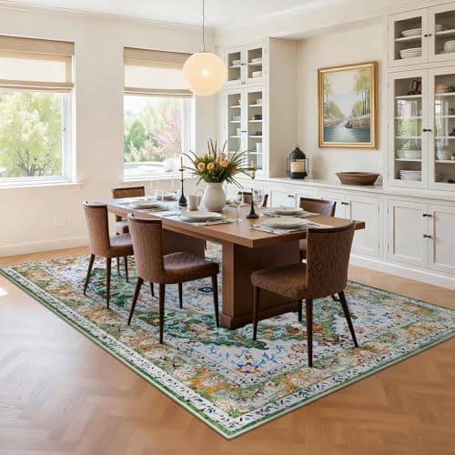 U'Artlines 5'x8' Boho Area Rug, Non Slip Washable Soft Green Carpet for Living Room Bedroom Dining Room Office Indoor Rugs for Home Decor - Thumbnail 5