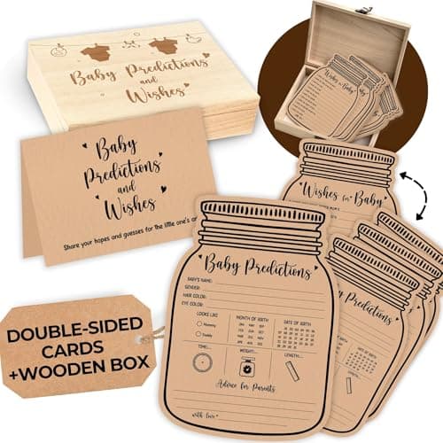 WOODAMORE Baby Prediction Cards For Baby Shower Decorations - Rustic Baby Predictions And Advice Cards, Wishes For Baby Cards For Baby Shower Games, Gender Neutral Baby Shower Advice Cards With Box