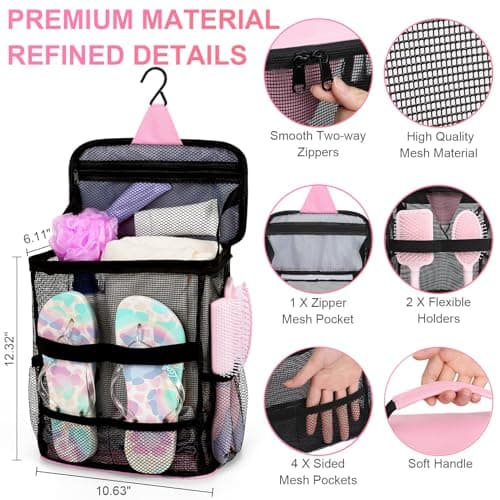 NOBLIGOAL Large Mesh Shower Caddy, Portable Hanging Travel Toiletry Bag - Thumbnail 3