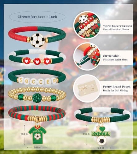 doubgood 2026 World Soccer Cup Soccer Bracelets for Women Men, Stackable Soccer Jewelry Game Day Fan Accessories Gifts for Mexico Soccer Fans - Thumbnail 5