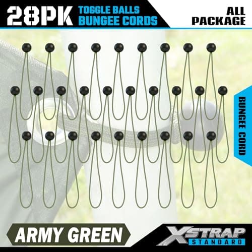 XSTRAP STANDARD 28 Pack Heavy Duty 9 Inch Ball Bungee Cords, Tarp Tie Down Bungee Balls for Canopy, Tent, Cargo, Wires & Hoses in Army Green - Thumbnail 2