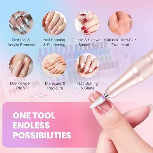 FLORAVIC High Speed Nail Drill for Acrylic Removal, 50,000 RPM Pro E-File with LCD, Bits Kit & Anti Slip Pad, MG101L Quick Gel Removal, Precise Shaping, Portable for Nail Art Practice & Salon Use - Thumbnail 6